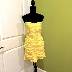 For Love & Lemons Bali Strapless Shirred Mini Dress Pineapple Size Large NWT